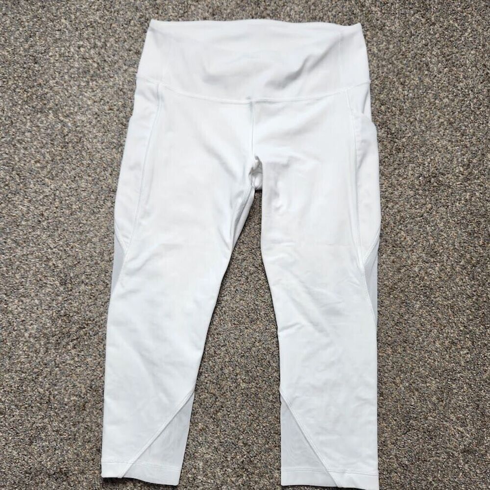 Lululemon Sweat Your Heart Out Cropped Legging Womens Size 4 White Fit Pull On